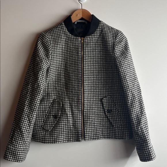J. Crew English Wool Black and White Houndstooth Jacket Small - Picture 9 of 11